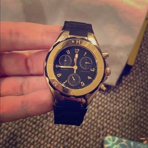 Black/ gold rubber Michele watch